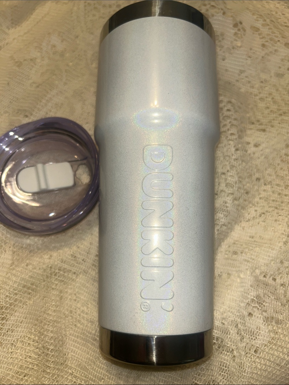 Dunkin Iridescent White Travel Tumbler with Lid and White Straw included - Picture 2 of 12